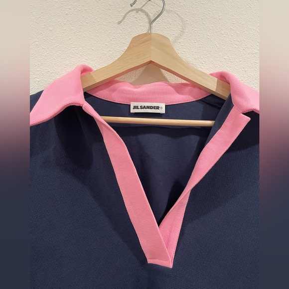 Jil Sander Navy and Pink V-Neck Polo Shirt Size Large - Picture 2 of 5